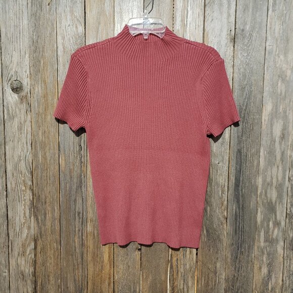 Nine West XL Women's Sweater Mock Neck Short Sleeve Rosy Pink Mauve Stretch - Picture 1 of 5